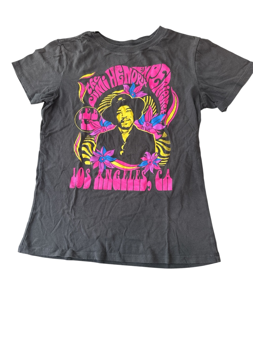 Vintage Jimi Hendrix Graphic Tee - Black with Pink & Yellow Print